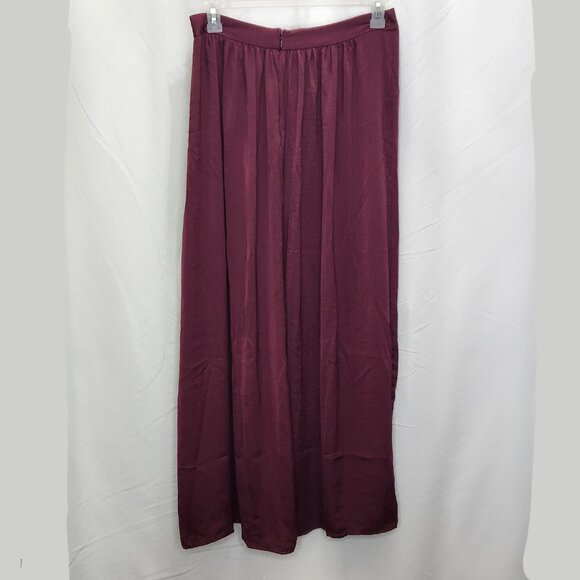 Victorias Secret Satin Maxi Skirt Womens 10 Wine Purple High Slit A-Line 0102X - Picture 2 of 5